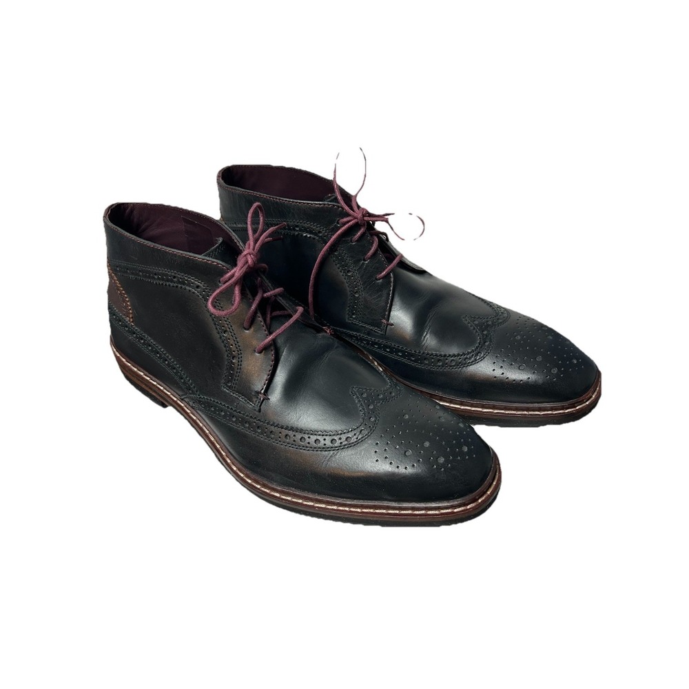 Ted Baker Cinika Wingtip Chukka Boots Men's 10.5 Navy Black Leather Brogue